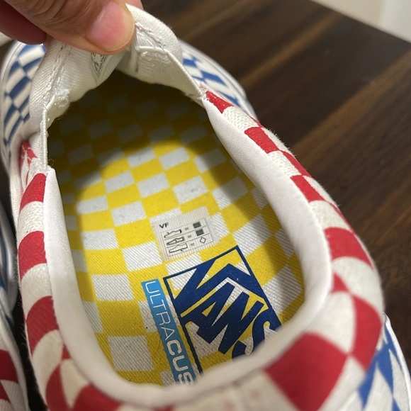 Vans Off The Wall checked Checkerboard Slip-On sneakers red blue white Mens 7.5 - Picture 12 of 16